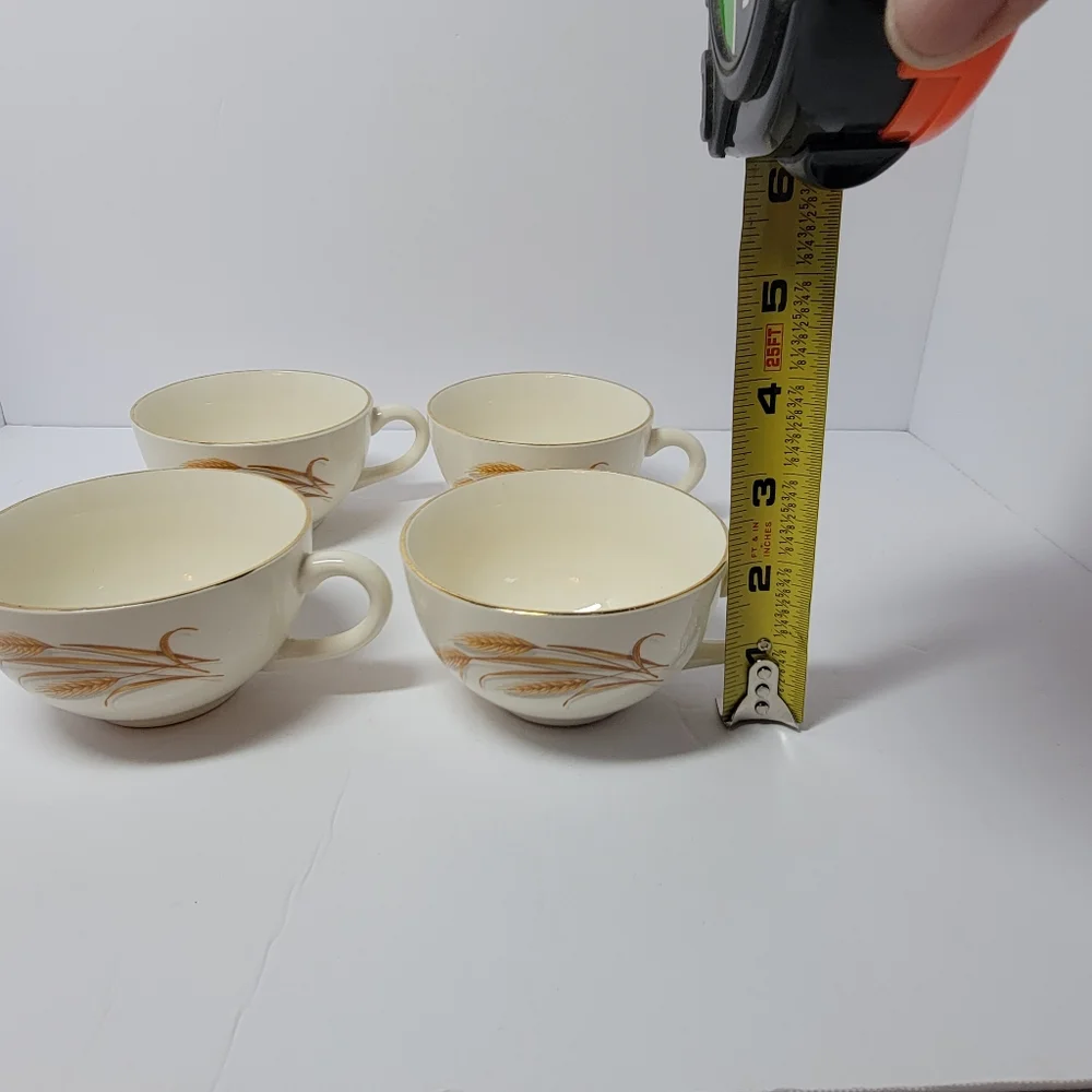 Vintage Homer Laughlin Golden Wheat Pattern Coffee Tea Cup Gold Rim Set Of 4‎